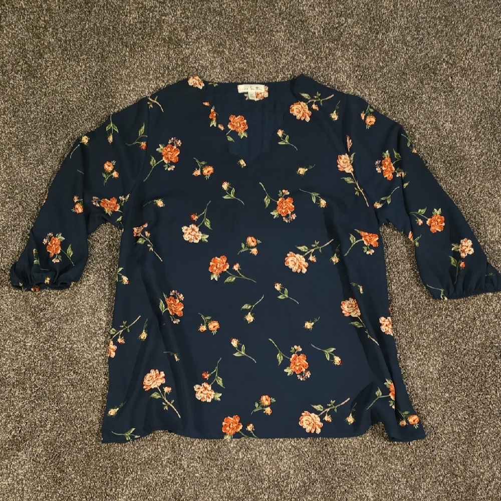 Boxy Blue and Green Blouse with Relaxed Fit 1x Stitch Fix